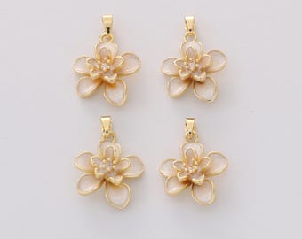 2pcs Real Gold Plated Enamel Flower Charm Delicate Floral Pendant For Necklace/Earring Jewelry Making DIY Materials Quality