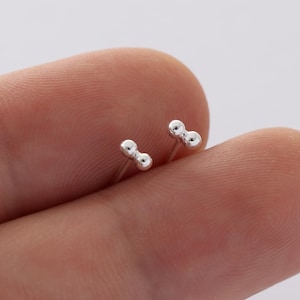 2pc Sterling Silver Tiny bar studs,Delicate bead bar earrings,Bar stud earrings,Simple Cartilage earrings,Stud bar earrings,Minimalist studs