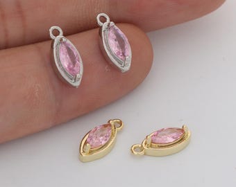 6pcs Real 18k Gold Plated Oval Zircon Charm,  CZ Pave Drop Pendant, Quality Jewelry Supply