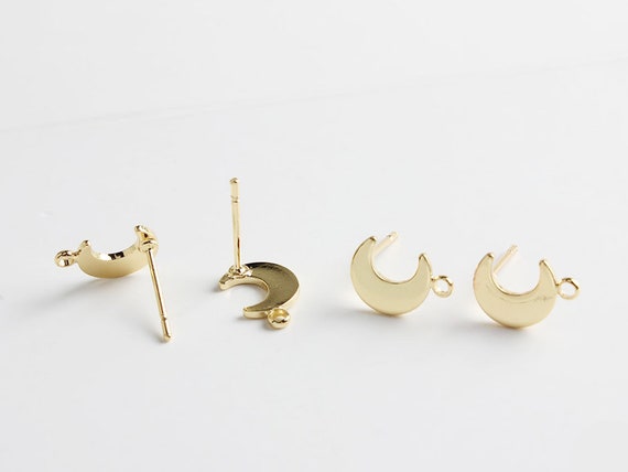 10PCS 18k Gold Plated Tiny Moon Earrings,Mini moon Post Earrings,moon Earring with loop,Designer jewelry Finding, Earring diy