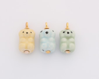Colorful Ceramic Bear Charm for Necklace Bracelet Jewelry Making Supply
