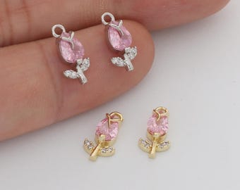 6pcs Real 18k Gold Plated Tulip Charm,Tiny Pave Tulip Pendant For Necklace and Bracelet Jewelry Making