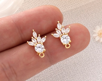 6PCS Real Gold Plated Brass Zircon Leaves Earrings With 925 Sterling Silver Ear Stick