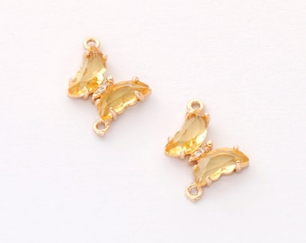 Gold Plated Crystal Butterfly Charm, Glass Butterfly Connector, Link, Animal Insects Finding, Jewelry makeing