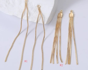 4PCS Real Gold Plated Chain Tassel Charm Long Metal Tassels Chain Tassels For Necklace and Jewelry Making