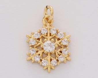 18k Gold Filled CZ Pave Snowflake Charms Christmas Series Zircon Pendant For Necklace Bracelet Jewelry Making Nickel-free and quality