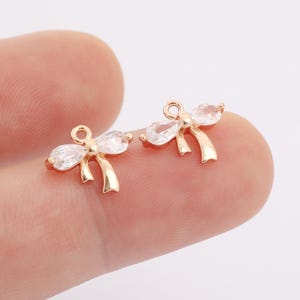 Gold Filled Clear Zircon Bow Pendant,Dainty Zircon Bow Charm Bracelet Necklace for DIY Jewelry Making Supply
