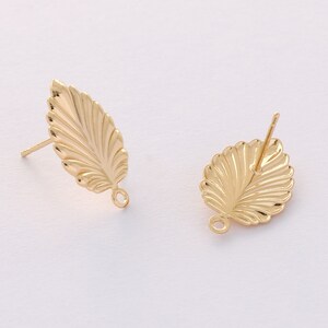 6PCS Gold Plated Leaves Earrings,Leaf Post Earrings,Feather Earring with loop,Designer jewelry Finding, Earring diy image 3