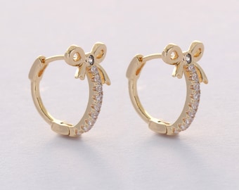 6pcs Real Gold Plated Bow Leverback Earrings,French Clip Earrings,Ear Hook,Small Hoop Earrings,Minimalist Huggie Hoops