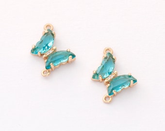 6pcs Gold Plated Crystal Butterfly Charm, Glass Butterfly Connector, Link, Animal Insects Finding, Jewelry makeing