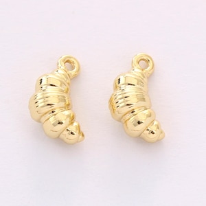 2pcs Real 14k Shiny Gold Croissant Charm,Gold Filled Croissant Pendant,Croissant Charm Bracelet Necklace for Necklace Earring Jewelry Making