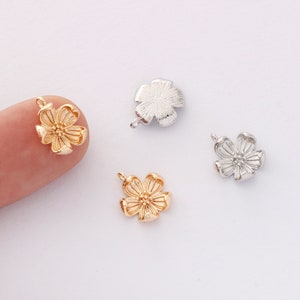 10pcs Real Gold Plated Sakura Charm, Flower Pendant, Plant, Earrings/Bracelet Accessories, Diy Material