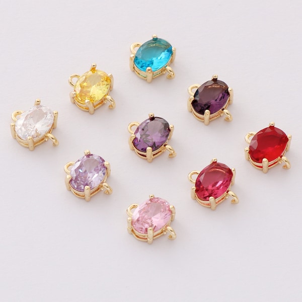 10pcs CZ Pave Oval Charm, Tiny Zircon Oval Connector, Bezel Gemstone Birthstone, jewelry Link, wholesale prices