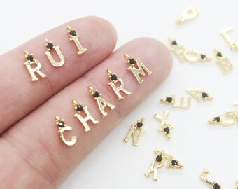 26PCS / set oro real chapado Zircon letra inicial encantos, cz Pave letter Encanto, Tiny Letter Charms, Words Bracelet/Necklace Diy, Letter Finding