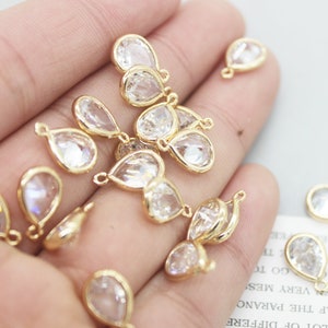 10pcs Gold Plated Teardrop Charm, Tiny Mini CZ Pave Charm, Teardrop Birthstone Charm, April Birthstone, Quality Jewelry Supply