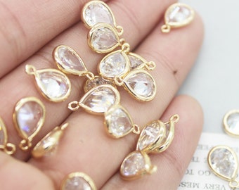 Gold Plated Teardrop Charm, Tiny Mini CZ Pave Charm, Teardrop Birthstone Charm, April Birthstone, Quality Jewelry Supply