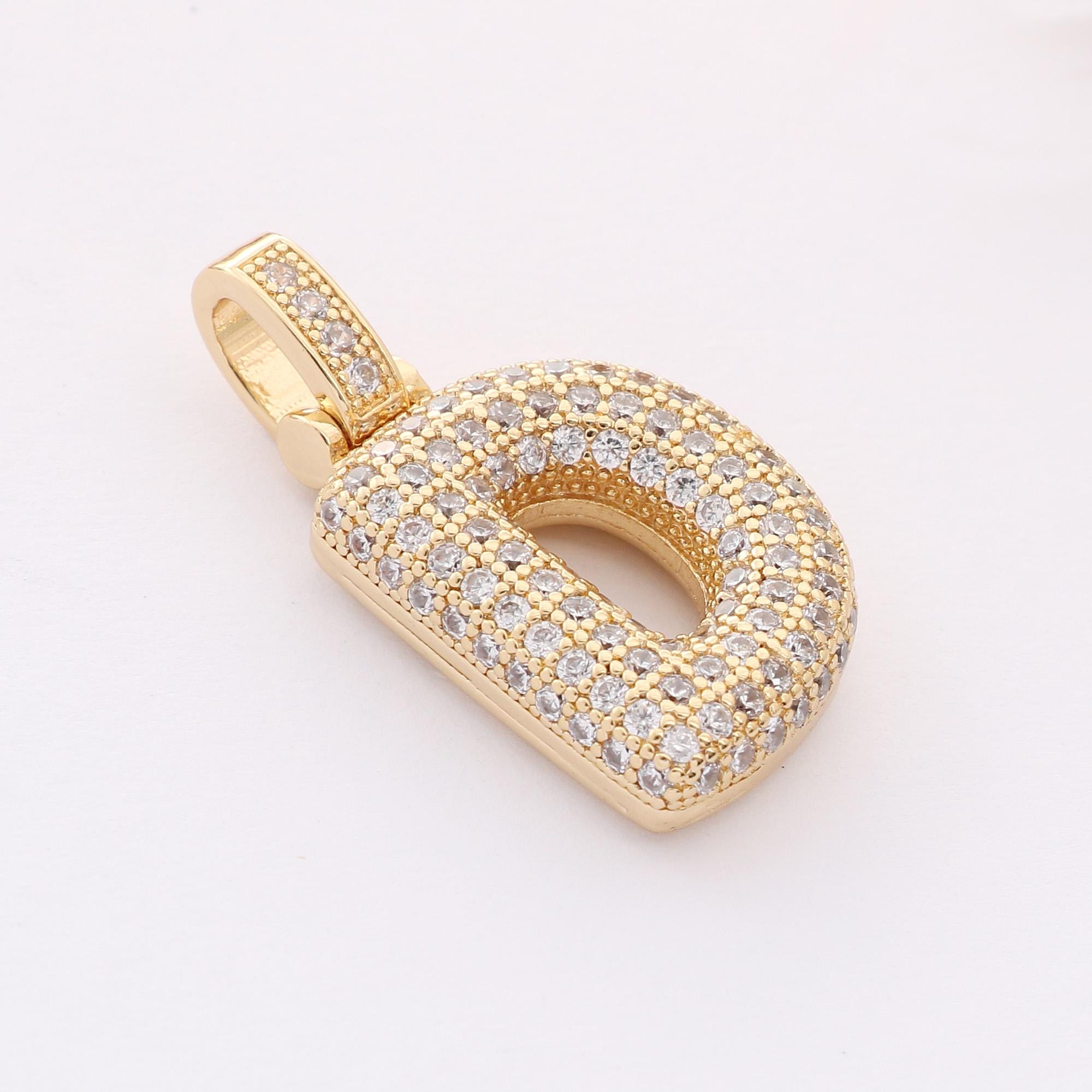 24K Gold Filled Alphabet Balloon Charm,puffy Zirconia Gold Initial ...