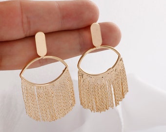 4pcs Real Gold Plated Tassel Earrings, Stick Bar Earring, High Quality, Nickel Free