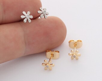 6pcs Real 18k Gold Plated Flower Stud Earrings, Tiny Mini Dainty Earrings, Zircon Daisy Cartilage Earring Stud,Minimalist Accessories,Bulk