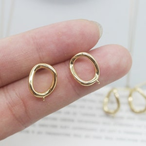 10PCS Real Gold Plated Brass Circle Earring Posts, Earring Stud,Round Ear Studs, Earring Accessories