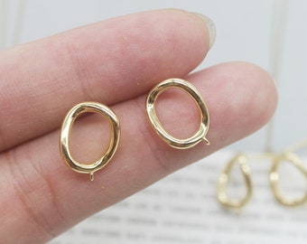 10PCS Real Gold Plated Brass Circle Earring Posts, Earring Stud,Round Ear Studs, Earring Accessories