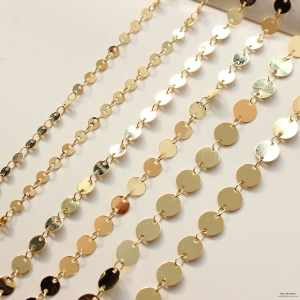 3.2feet. Real Gold Plated Sequin Disc Chain - 4MM Round Circle Disc Chain - Gold Round Disc Circle Chain - Chain by foot