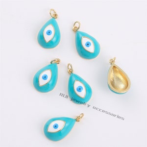 6pcs Nickel Free Real Gold Plated Enamel Evil eye Charm, Gold Initial Charm, Vermeil Evil eye Pendant, Teardrop Evil eye