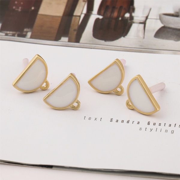 10PCS Enamel Semicircle Earrings Post, Matt Gold Fan Shape Ear Stud Earring Accessories Jewelry Making