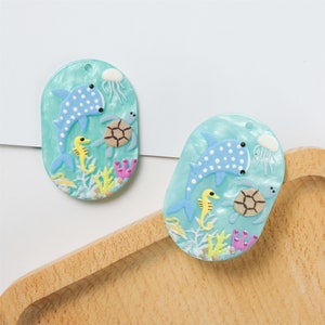 6pcs Cartoons Muster Oval Charms geometrische Cellulose Acetat Charme Schmuck Charm Diy Schmuck Zubehör minimalistisch