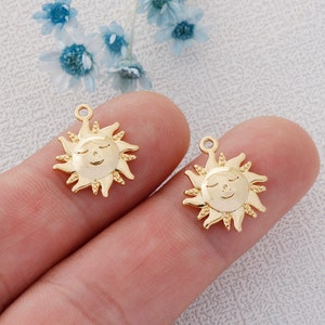 6pcs High Quality Real Gold Plated Sun Charm , Sun Pendant,Bracelet Necklace Pendant, Sunflower Charm, Nickel free