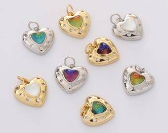 18k Gold Filled Colorful Enamel Heart Charm Zircon Pave Heart Pendant For Necklace Bracelet Jewelry Making Nickel Free