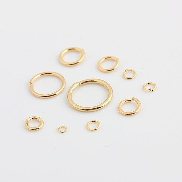 100 Stück echt vergoldete Biegeringe, 2mm/3mm/4mm/5mm/6mm/8mm/10mm Messing Ringe