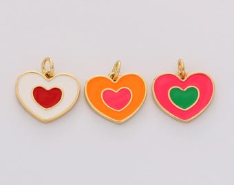 18k Gold Filled Colorful Enamel Heart Charm Ombra Heart Pendant For Necklace Bracelet Jewelry Making Nickel Free