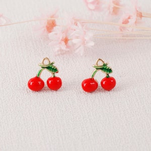 6pcs Gold Plated Enamel Cherry Charm Pendant ,Fruit Charm,Enamel Charm,Garden Charm,Sweet Charm,Diy Charm,Jewelry Suppies