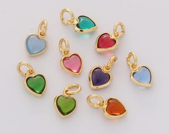 18K Gold Filled Colorful Glass Heart Charm Tiny Heart Pendant For Necklace Bracelet Jewelry Making Nickel-free and High Quality