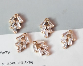 10pcs cz pave Leaves charm,bracelet necklace pendant,pave charm,gold plated over brass
