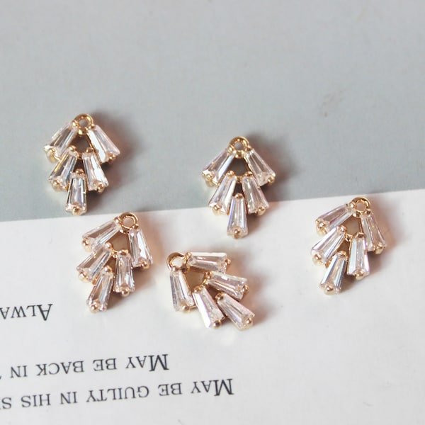 10pcs cz pave Leaves charm,bracelet necklace pendant,pave charm,gold plated over brass
