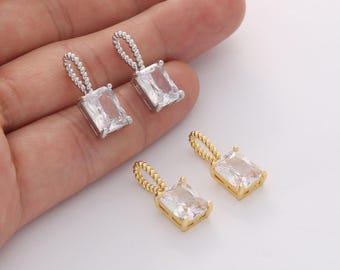 4pcs Real Gold Plated Sparkling CZ Pave Charm Delicate Rectangle Zircon Pendant For Necklace/Earring Jewelry Making DIY Materials Quality