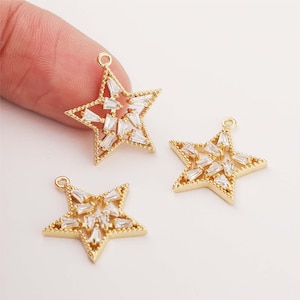 6pcs Real 18K Oro Chapado Encanto estrella,Encanto inicial de oro,Vermeil Estrella Colgante,Oro Encantos iniciales