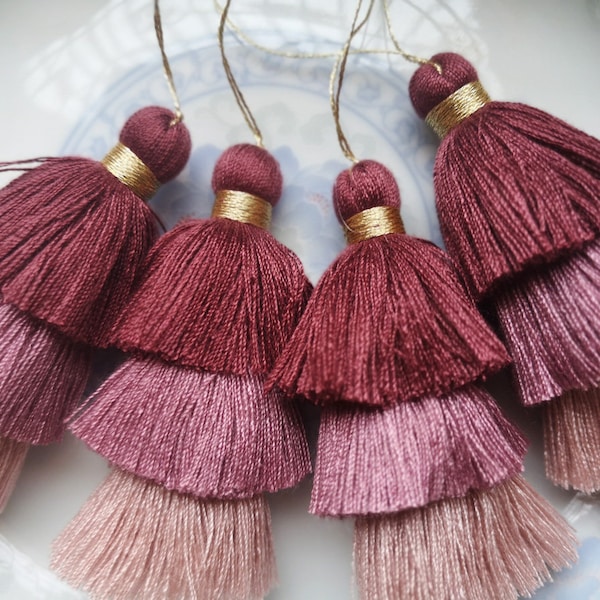 High Quality Large Cotton Tassels, Triple Cotton Tassels, Cotton Thread Tassels,Dirty pink ombre Tassels, Stacked Cotton Tassels,Statement