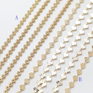 3.2feet Real Gold Plated Shell Shape Chain,Gold Disc Chain,Loose,Flat Chevron Chain,Herring bone Fish bone Chain,Collar Necklace diy,Finding