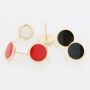 10PCS Real Gold Plated Round Earrings Enamel Post Earrings,Solid  Earring with loop,Designer jewelry Finding, Earring diy
