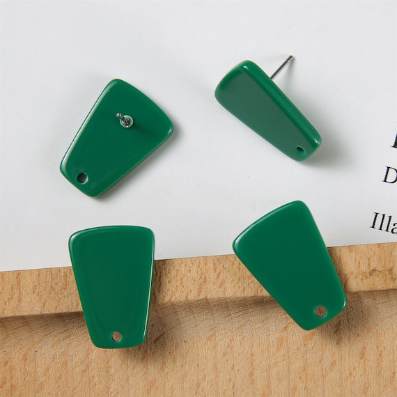 10pcs Green Trapezoid Resin Acrylic Earrings Ear Stud Acrylic