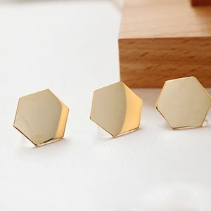 10pcs Real 18K Gold Plated Hexagon Earrings,Ear Stud, Statement Metal Post Earrings,Designer jewelry Finding, Earring diy