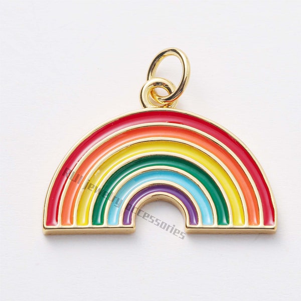 6pcs, High Quality Real Gold Plated RainbowCharm, Rainbow Pendant, cz Pave Rainbow, Zircon Rainbow Charm, Tiny Rainbow, Nickel Free