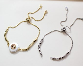 5PCS. Sliding Adjustable Bracelet Making Chain half-finished bracelet Rubber stopper beads connector link finding Box Chain Ball End