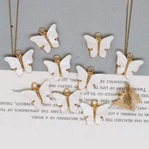 6pcs Pearl White Butterfly Acrylic Pewter Pendant, Pearl Butterfly Charm, Necklace Pendant, Bracelet Charm
