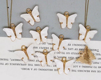 6pcs Pearl White Butterfly Acrylic Pewter Colgante, Pearl Butterfly Charm, Collar Colgante, Bracelet Charm