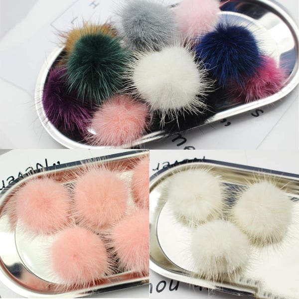 6PCS, 40MM Natural Mink Fur Pom Pom Natural Fur Pompom Fur Ball Pompom for Hat Hairy Ball Fox Fur Pompom Variety of Colours