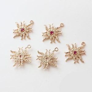 10pcs gold plated sun charm ,cz pave sun charm,rhinestone sun charm,bracelet necklace pendant,sunflower charm,plant,gold plated over brass